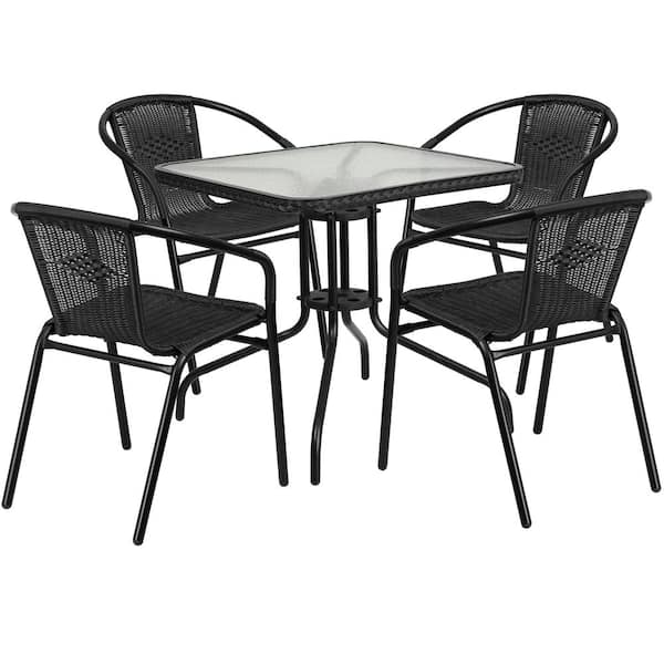 Carnegy Avenue Black 5-Piece Metal Frame with Square Glass table Top Outdoor Bistro Set