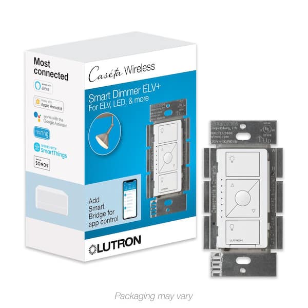 Lutron Caseta Smart Lighting Dimmer Switch for ELV Bulbs, 250W LED Bulbs, White (PD-5NE-WH)