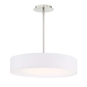 Manhattan 20 in. 300-Watt Equivalent Integrated LED Brushed Nickel Pendant with Fabric Shade
