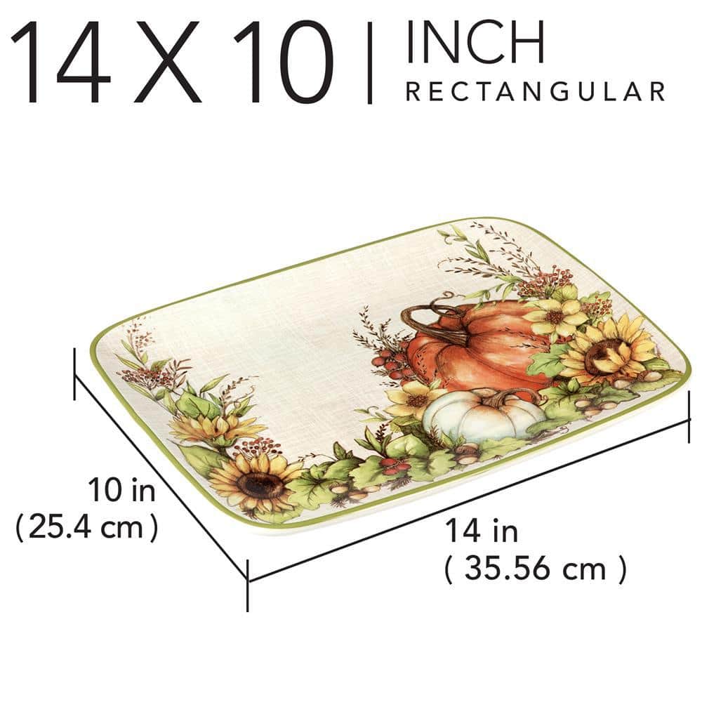 Autumn Breeze Rectangular Ceramic Serving Platter with Pumpkin Design