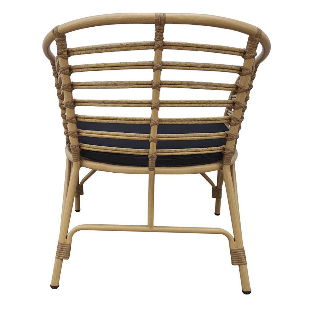 Boho Chic Aluminum and Wicker Club Chair with Beige Cushion