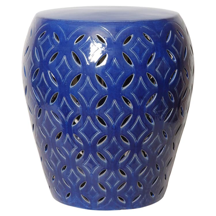 Emissary Lattice 22 in. H Blue Round Ceramic Garden Stool