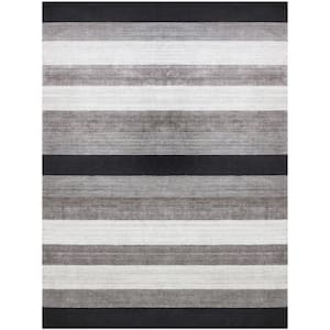Blend 9 ft. X 12 ft. Charcoal/White Striped Area Rug