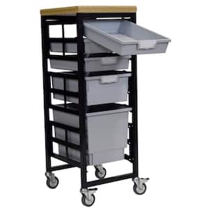 Mobile Workbench Storage Station With Wood Top -5 StorSystem Trays-Gray