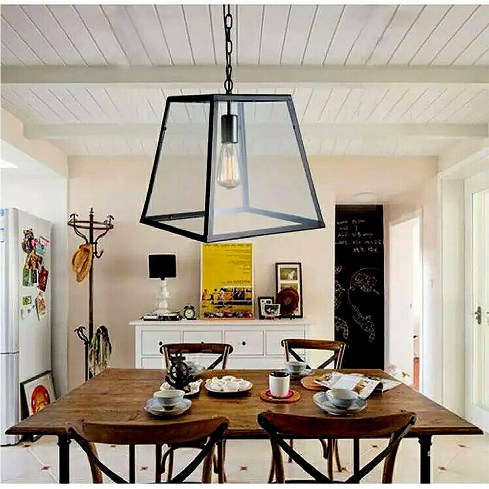 Minerva 16" Black Antique Metal Edison Pendant Lamp with Clear Glass Shade