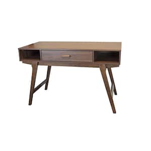 48 in. Rectangular Walnut 1 Drawer Writing Desk with Solid Wood Material