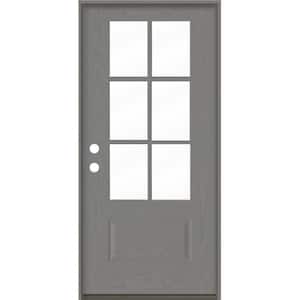 UINTAH Farmhouse 36 in. x 80 in. 6-Lite Right-Hand/Inswing Clear Glass Malibu Grey Stain Fiberglass Prehung Front Door