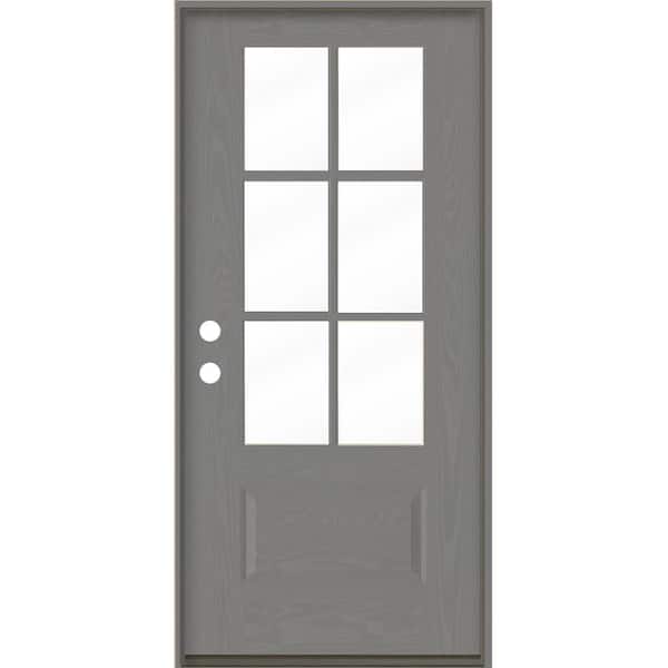 Krosswood Doors 36 in. x 80 in. Modern Farmhouse Clear Glass Right-Hand/Inswing MG Grey Stain Wood-like Fiberglass Prehung Front Door