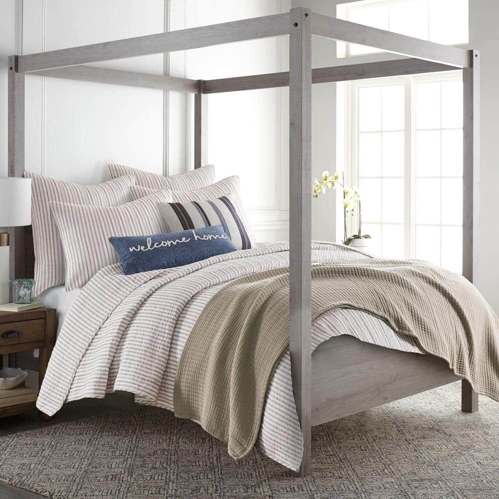 Taupe and White Cotton Twin Reversible Quilt Set