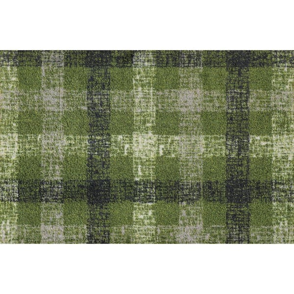 Bungalow Flooring ColorStar Sketch Plaid Green 22 in. x 34 in. Machine Washable Indoor Door Mat