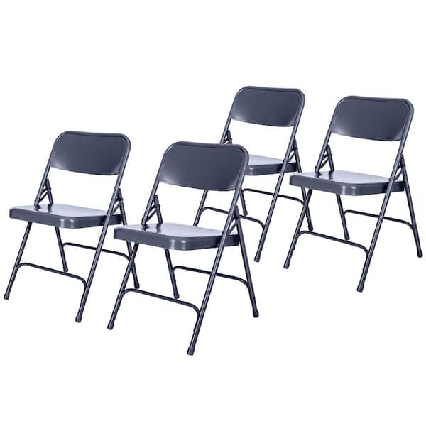 HAMPDEN FURNISHINGS Bernadine Dining Folding Chair With Metal Seat, Blue (Pack of 4)
