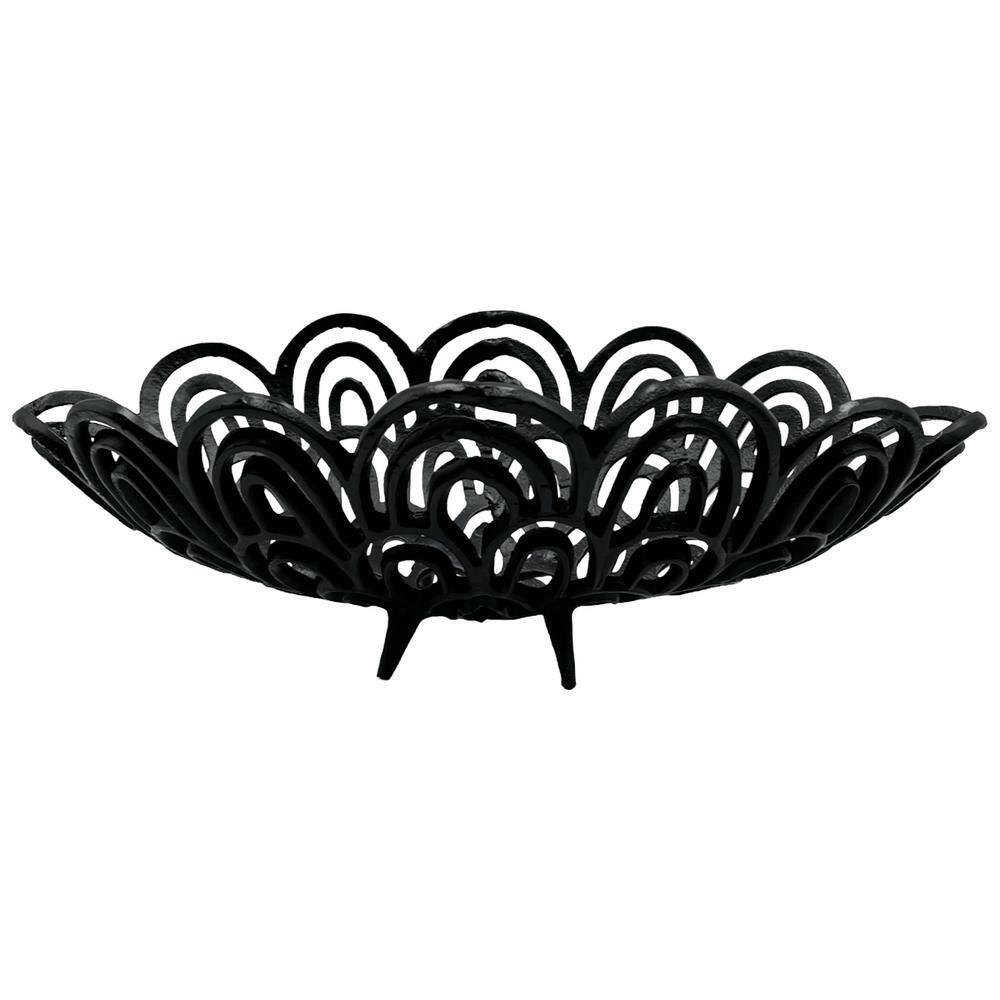 18 Inch Elegant Decorative Bowl, Aluminum, Cutwork Design, Gold, Black By Casagear Home main image 0