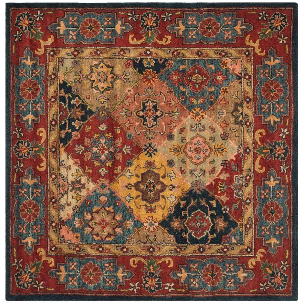 Handmade Red Wool Tufted Reversible Square Rug, 8' x 8'