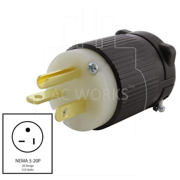 AC WORKS 20 Amp 125-Volt NEMA 5-20P 3-Prong Industrial Heavy Duty Grade  Male Plug AS520P - The Home Depot