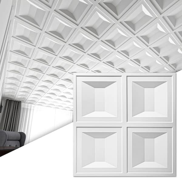 White 2 ft. x 2 ft. Decorative Glue up Ceiling Tile PVC Decorative Drop Ceiling Tile (48 sq. ft./Case)