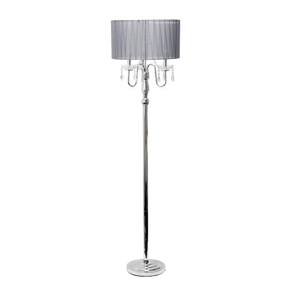 Lalia Home 62 in. Chrome Contemporary Glamorous Cascading Crystal Floor Lamp with Gray Fabric Shade