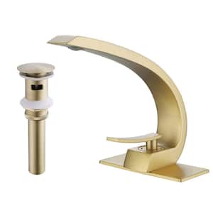 Single Handle Single Hole Bathroom Faucet with Pop-Up Drain Modern Brass Bathroom Basin Taps in Brushed Gold