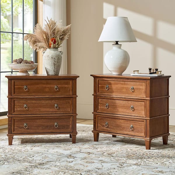 JAYDEN CREATION Olinto Cherry 3-Drawer 28 in. W Nightstand (Set of
