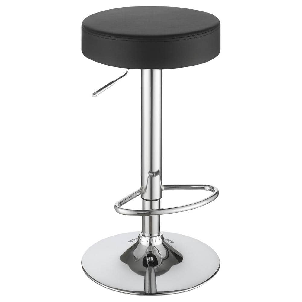 Black Faux Leather Adjustable Swivel Bar Stool with Chrome Base