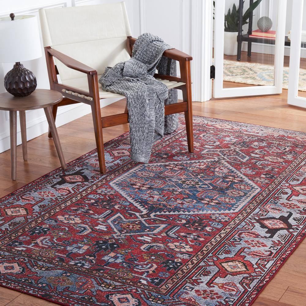 Tucson 3' x 5' Blue and Rust Machine Washable Area Rug