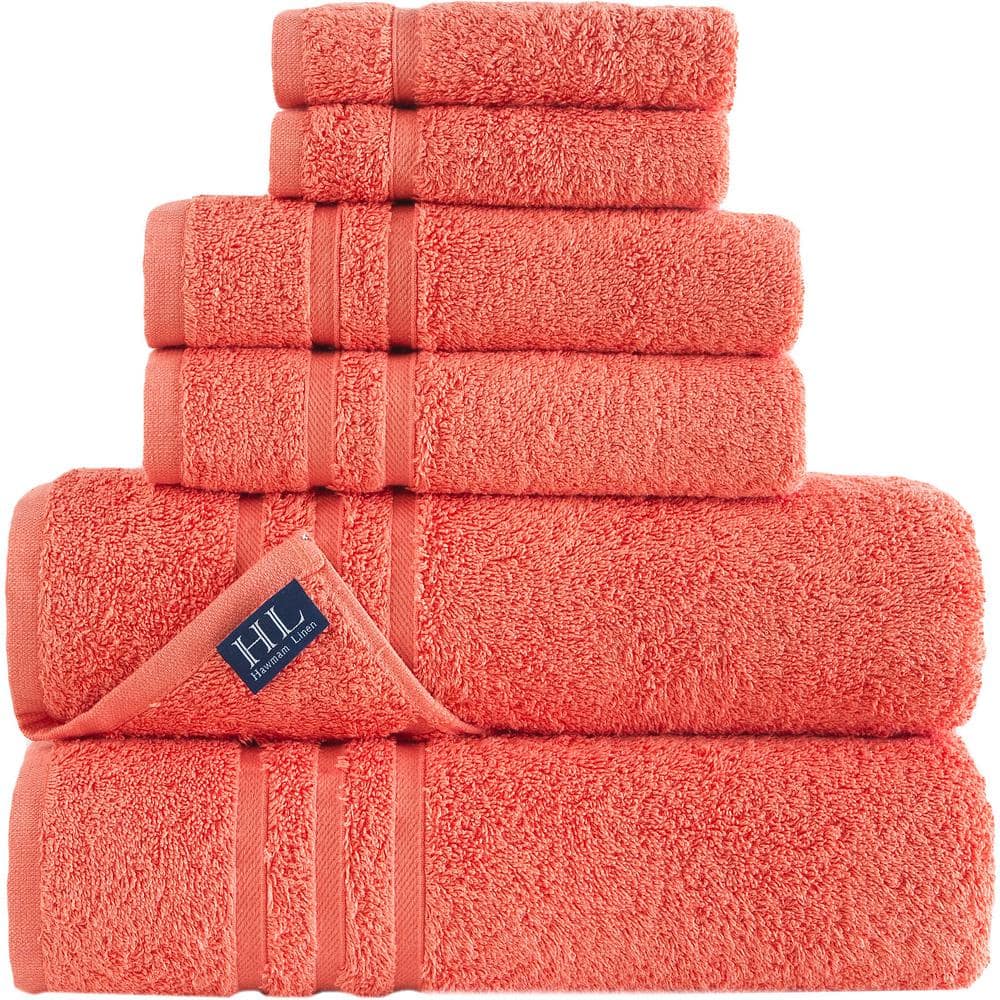 Coral Orange 6-Piece Turkish Cotton Bath Towel Set