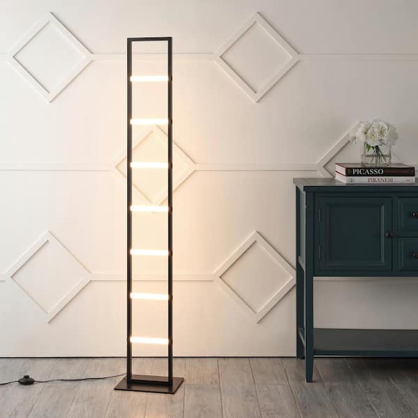 Ivan 59.38 in. Black Minimalist Modern Iron Ladder Column Standard Dimmable Integrated LED Floor Lamp