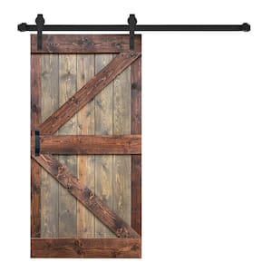 K Series 42 in. x 84 in. Brown/Walnut Finished Soild Wood Sliding Barn Door with Hardware Kit - Assembly Needed