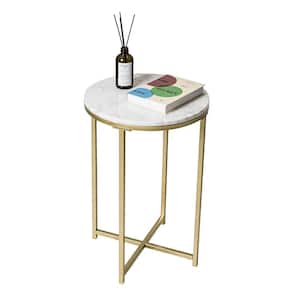 Modern 15.5 in. Gold Round Marble Top End Table