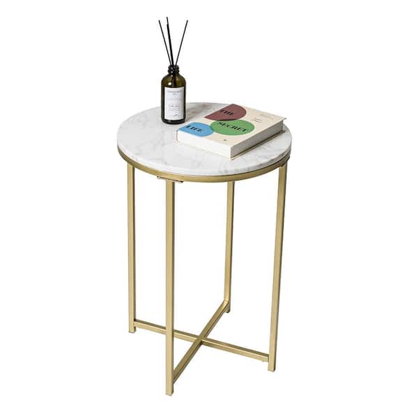 HAWOO Modern 15.5 in. Gold Round Marble Top End Table
