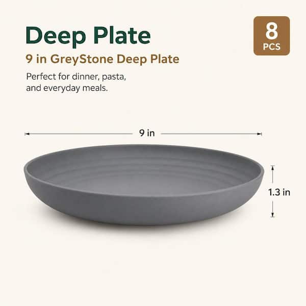 Numhew GreyStone 9 in. Deep Dinner Plates Set of 8 Alternative