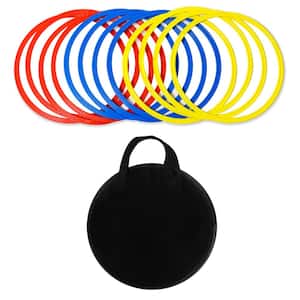 12 in. Sports Speed and Agility Footwork Training Rings with Carrying Case (Set of 12, Yellow/Red/Blue)