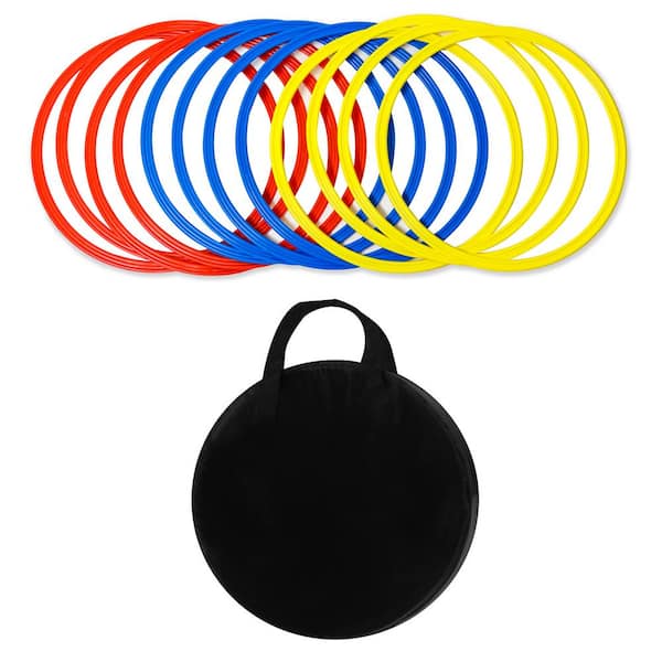 Trademark Innovations 12 in. Sports Speed and Agility Footwork Training Rings with Carrying Case (Set of 12, Yellow/Red/Blue)