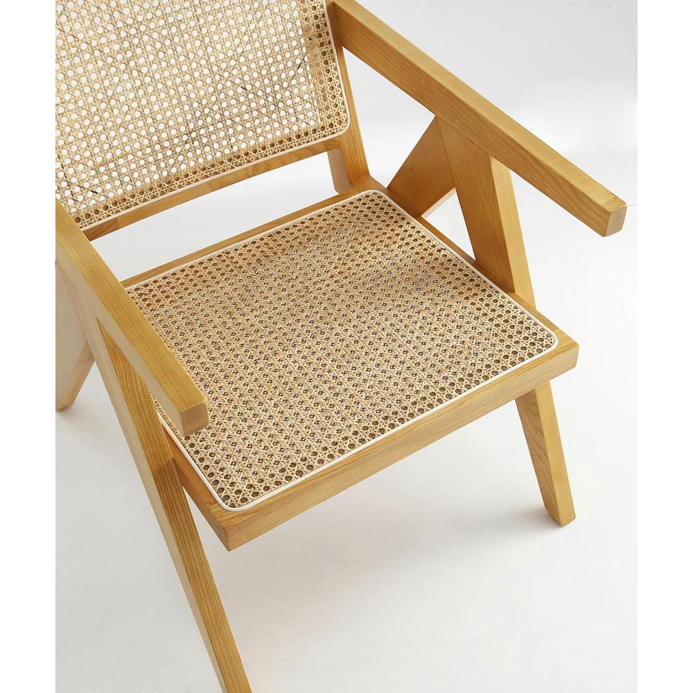 Set of 2 Natural Wood and Cane Accent Chairs
