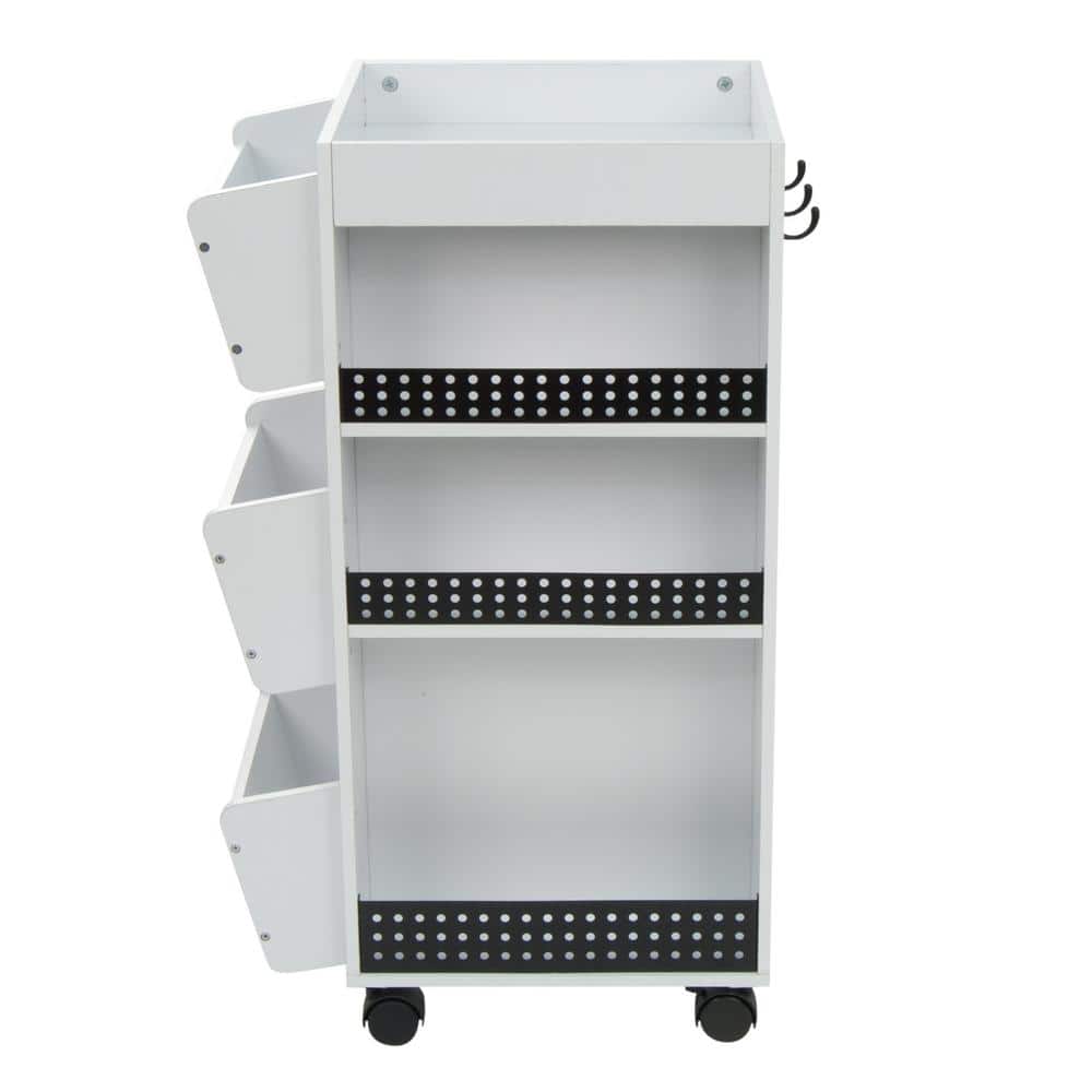 White and Black Swivel Organizer Cart with Shelves
