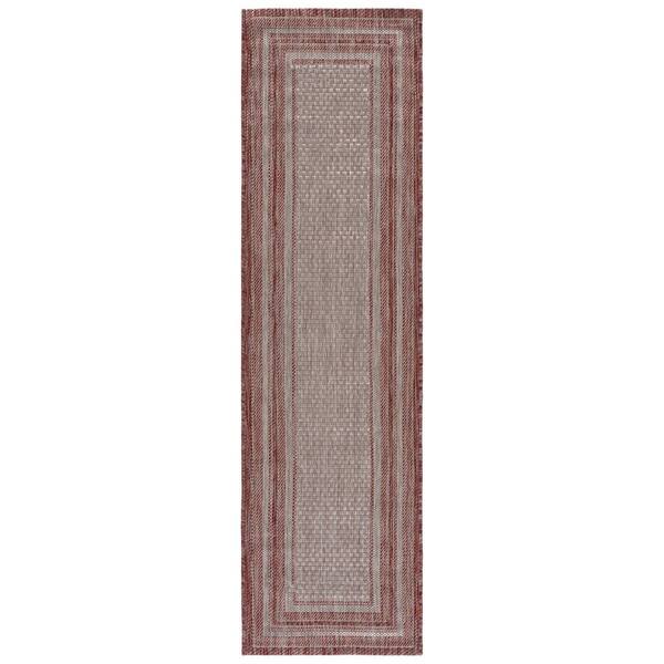 Courtyard 2 x 7 Gray/Red Border Runner Rug