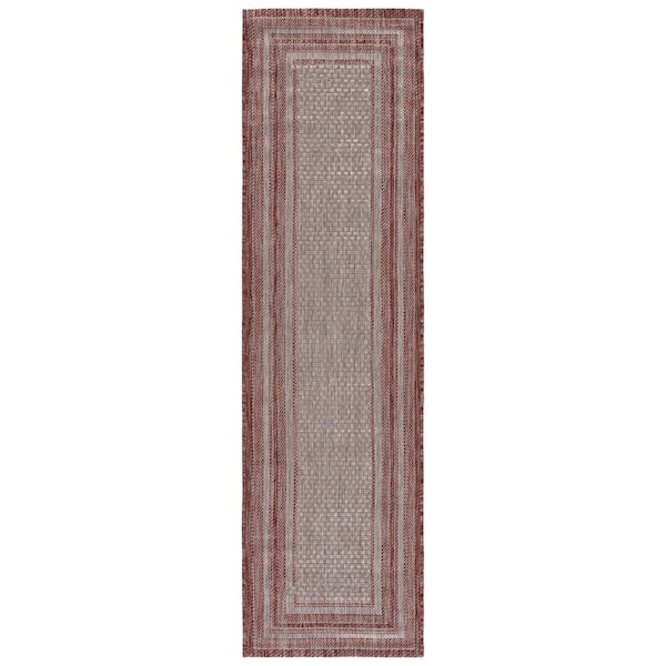 Courtyard 2 x 8 Gray/Red Border Runner Rug