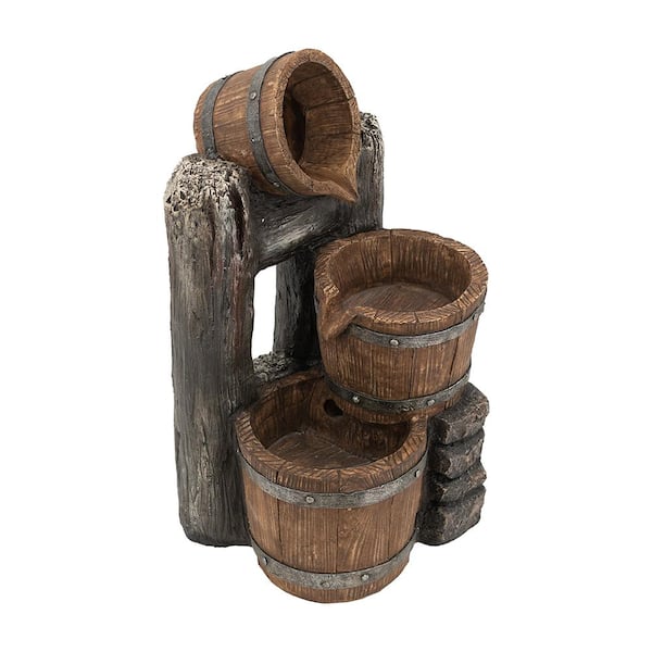 Siavonce 10.4 in. x 9.4 in. x 19.1 in. Decorative 3-Tier Bucket Fountain with Lights and Pump, Brown