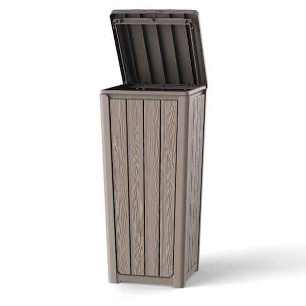 38 gal. Grey Resin Outdoor Trash Can with Lid for Patio and Backyard