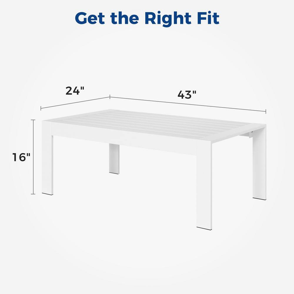 White Aluminum Modern Outdoor Rectangle Coffee Table