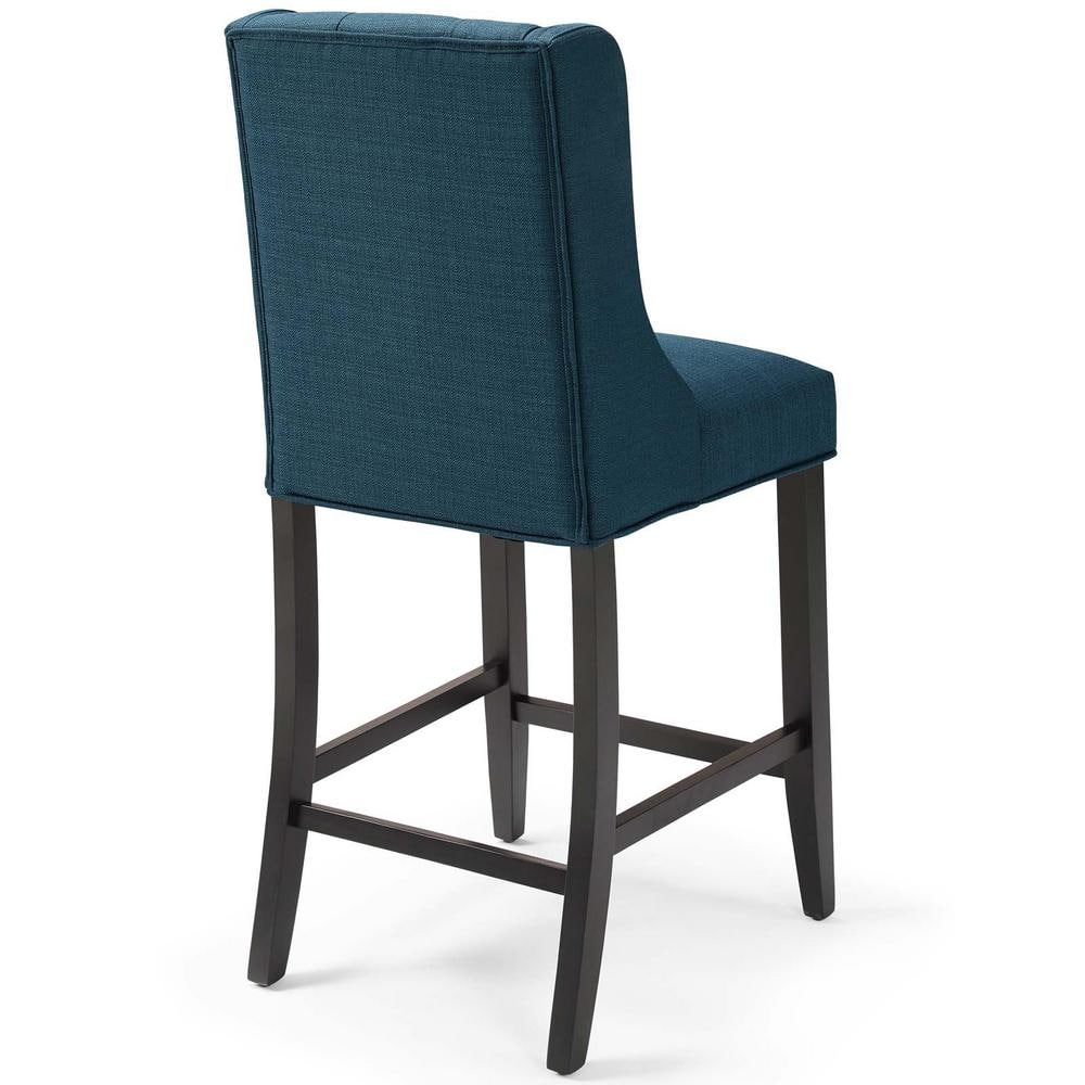 Azure Tufted Button Upholstered Fabric Counter Stool with Solid Wood Legs
