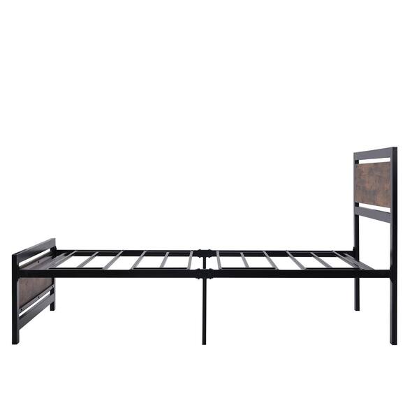 GODEER 78 in. W Black Twin Size Platform Bed Metal and Wood Bed 