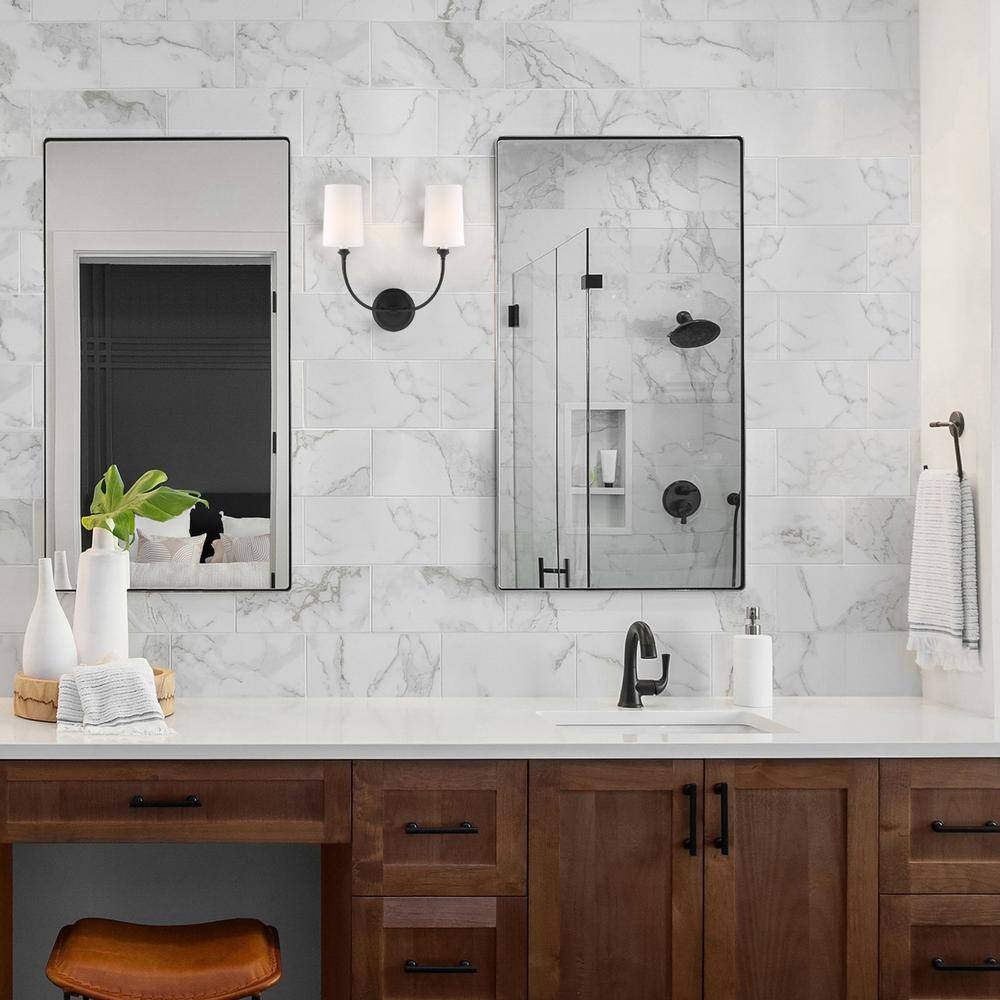 Sylvan Black Forged 2-Light Sconce with White Silk Shade