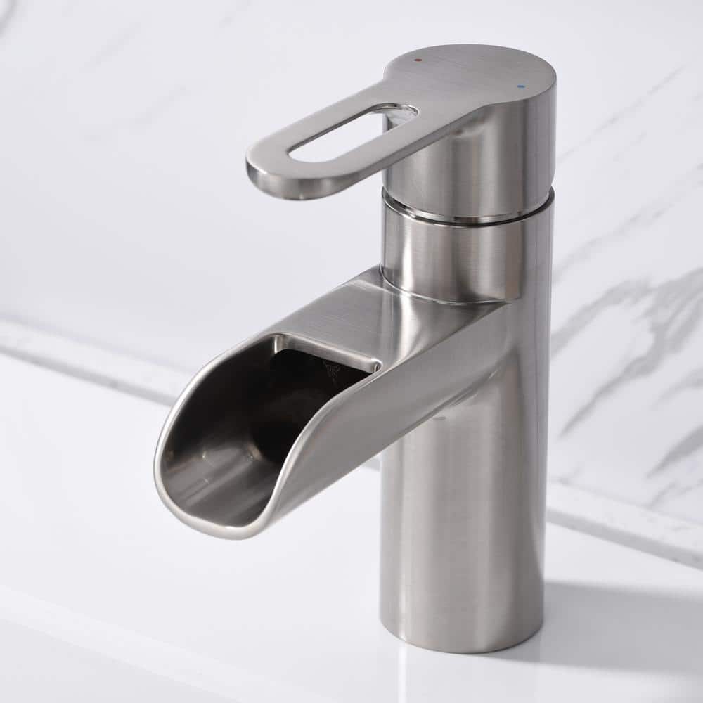 Brushed Nickel Modern Single Handle Waterfall Bathroom Faucet