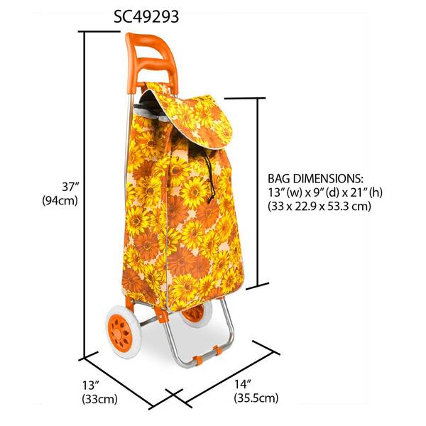 Home Basics Non-Woven 2-Wheeled Floral Printed Rolling Shopping Cart in  Orange SC49293-ORA - The Home Depot