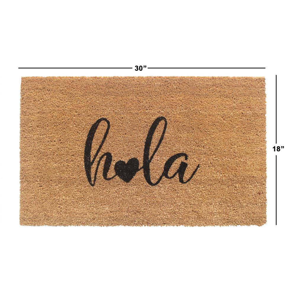 Hola Heart Black Coir Outdoor Welcome Doormat, 18"x30"