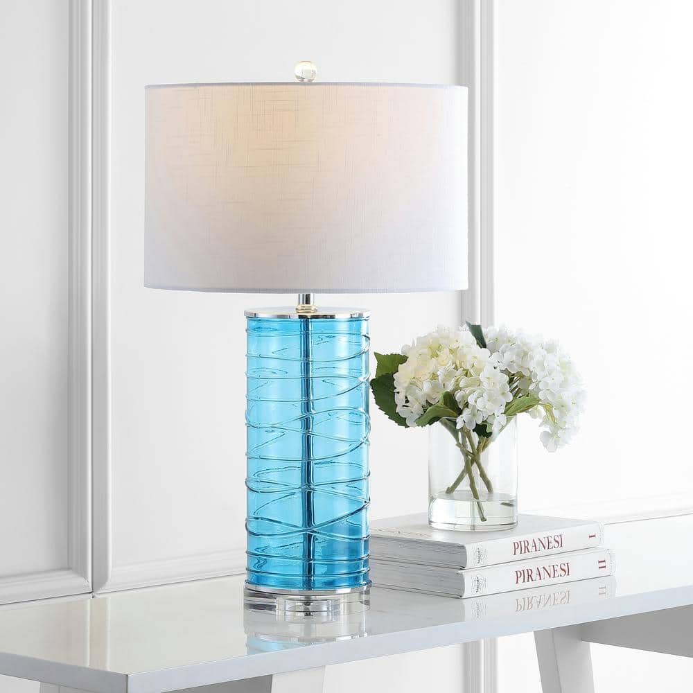 Cole 27.5 in. Modern Fused Glass Cylinder LED Table Lamp, Turquoise (Set of 2) price history on PriceWatchPro