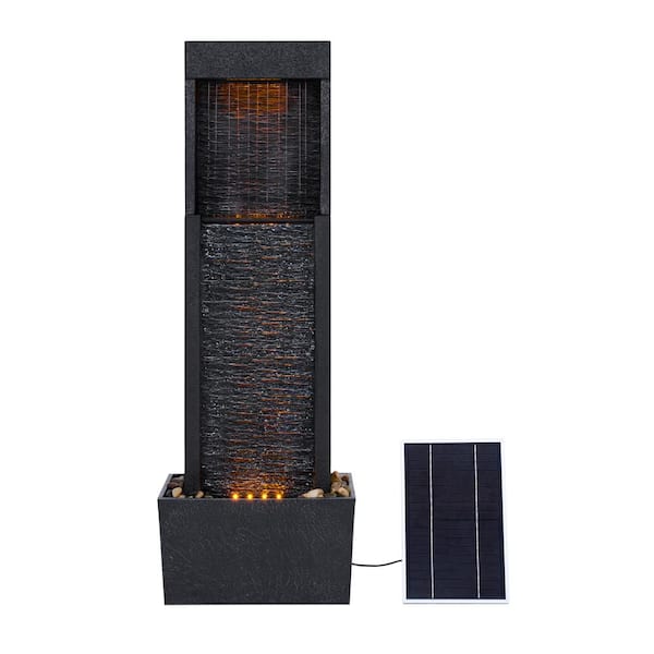 Teamson Home Athena 38 in. Tall Outdoor Gray Slate Solar-Powered Waterfall Fountain with LED Lights