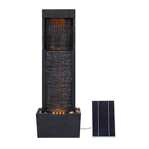 Athena 38 in. Tall Outdoor Gray Slate Solar-Powered Waterfall Fountain with LED Lights