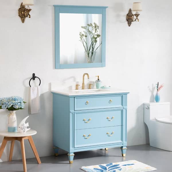 Allen 36 in. W x 22 in. D x 35 in. H Bath Vanity in Classic Blue with Carrera White Vanity Top with Single White Basin