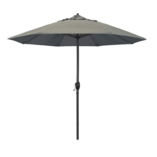 California Umbrella 9 ft. Black Aluminum Market Patio Umbrella Auto Tilt in Spectrum Dove Sunbrella